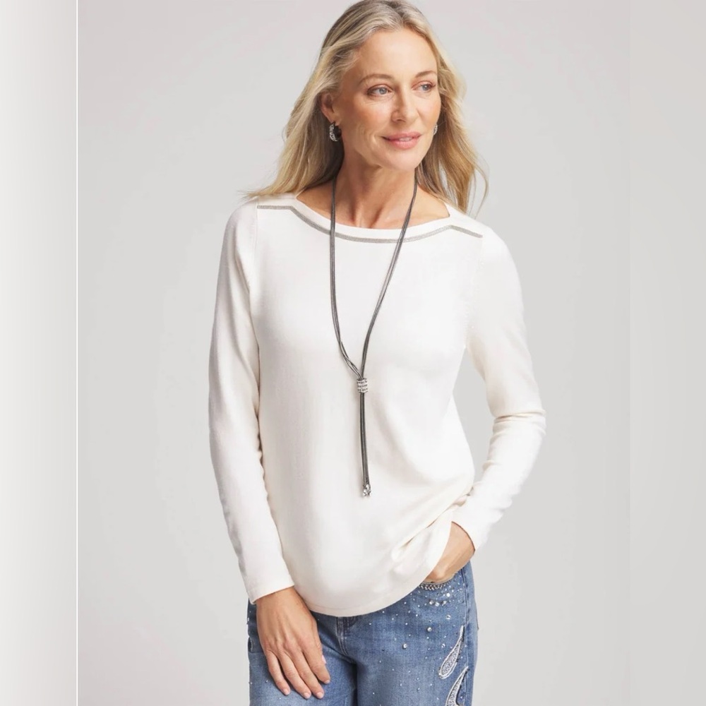 🌷CHICO’S  Beautiful Caviar Bead Bateau Neck Sweater Sz 4 (XXL/20)